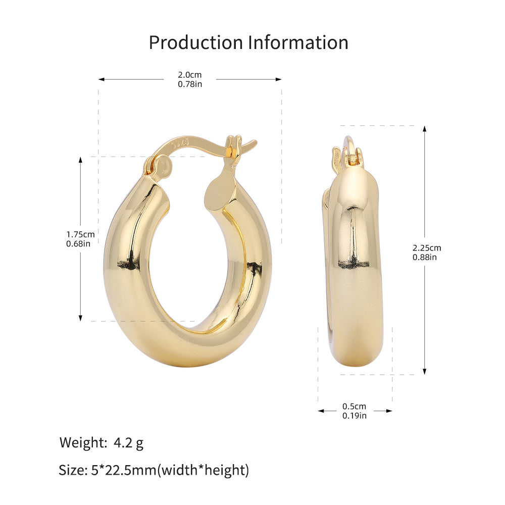 925 Sterling Silver Classic Chunky Hollow Hoop Earrings 60400030
