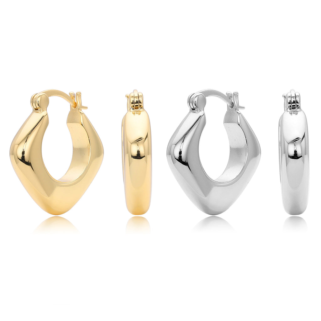 925 Sterling Silver Geometric Rhombus Hollow Hoop Earrings 60400031