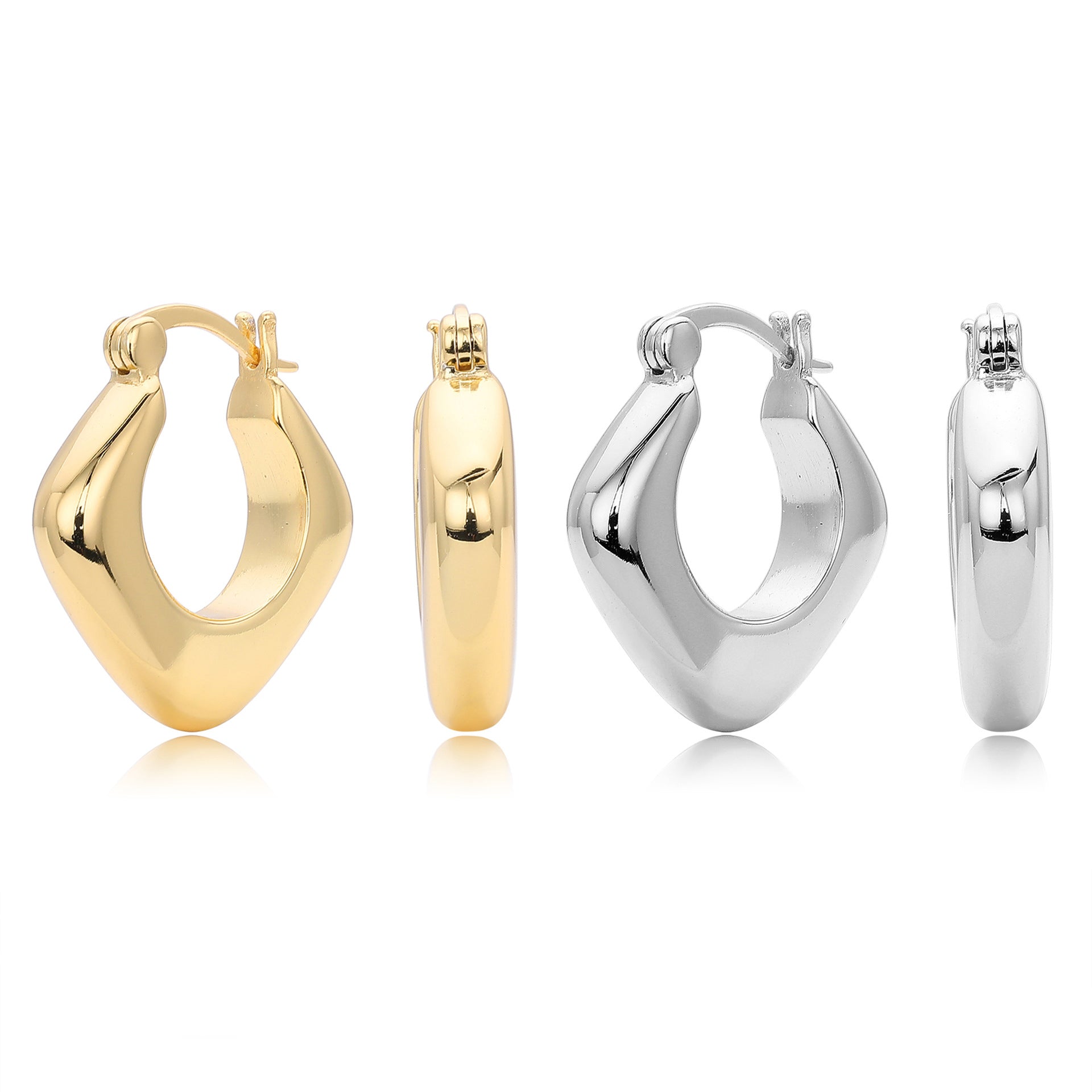 925 Sterling Silver Geometric Rhombus Hollow Hoop Earrings 60400031