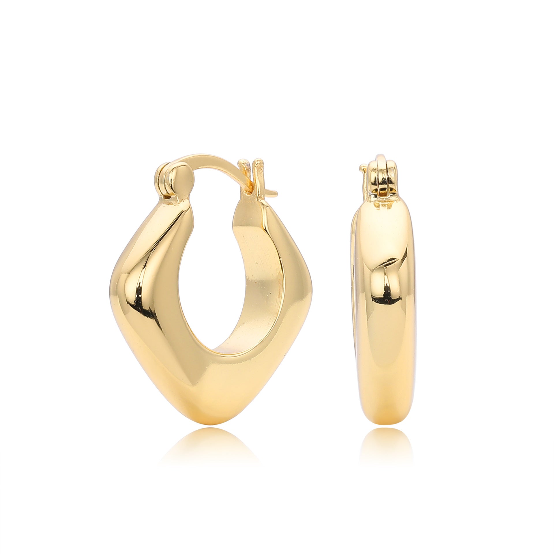 925 Sterling Silver Geometric Rhombus Hollow Hoop Earrings 60400031