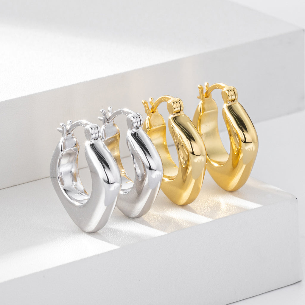 925 Sterling Silver Geometric Rhombus Hollow Hoop Earrings 60400031