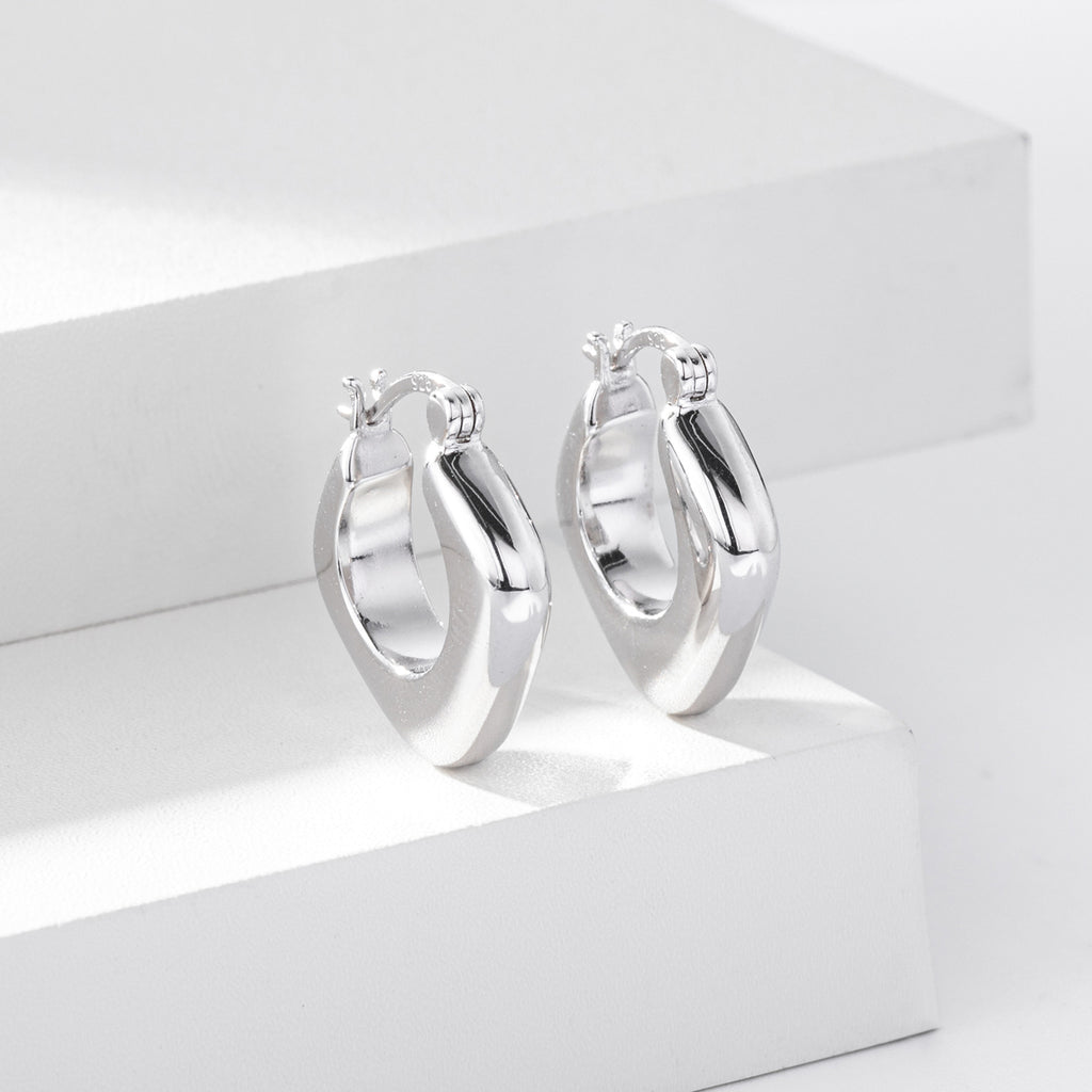 925 Sterling Silver Geometric Rhombus Hollow Hoop Earrings 60400031