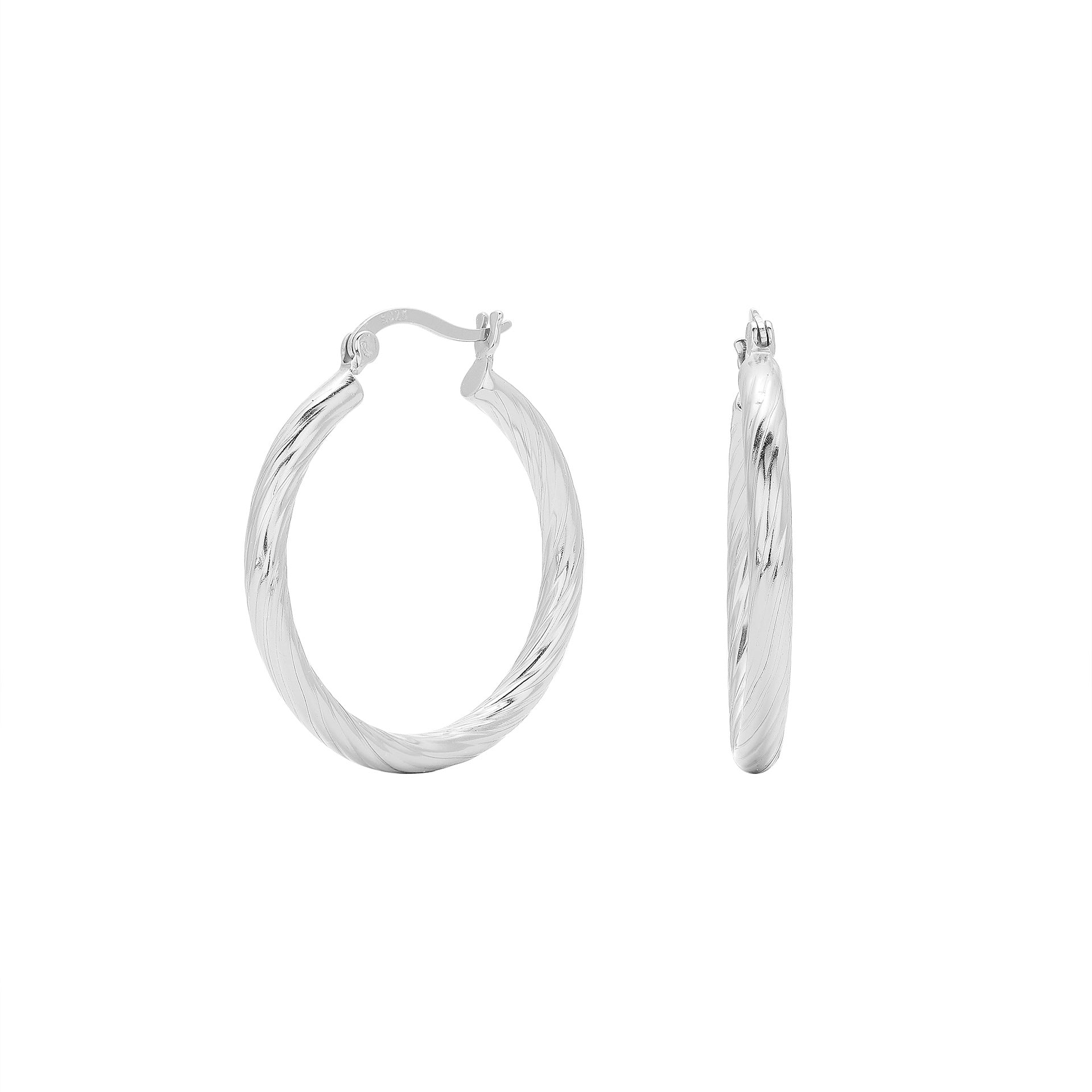 925 Sterling Silver Twisted Hollow Tube Hoop Earrings 60400033