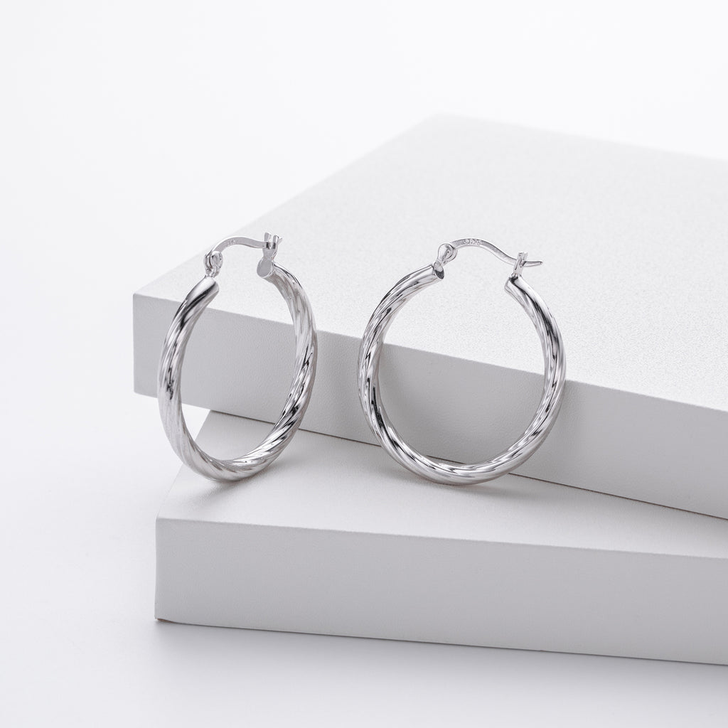 925 Sterling Silver Twisted Hollow Tube Hoop Earrings 60400033