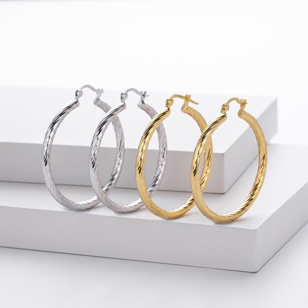 925 Sterling Silver Twisted Hollow Tube Hoop Earrings 60400033