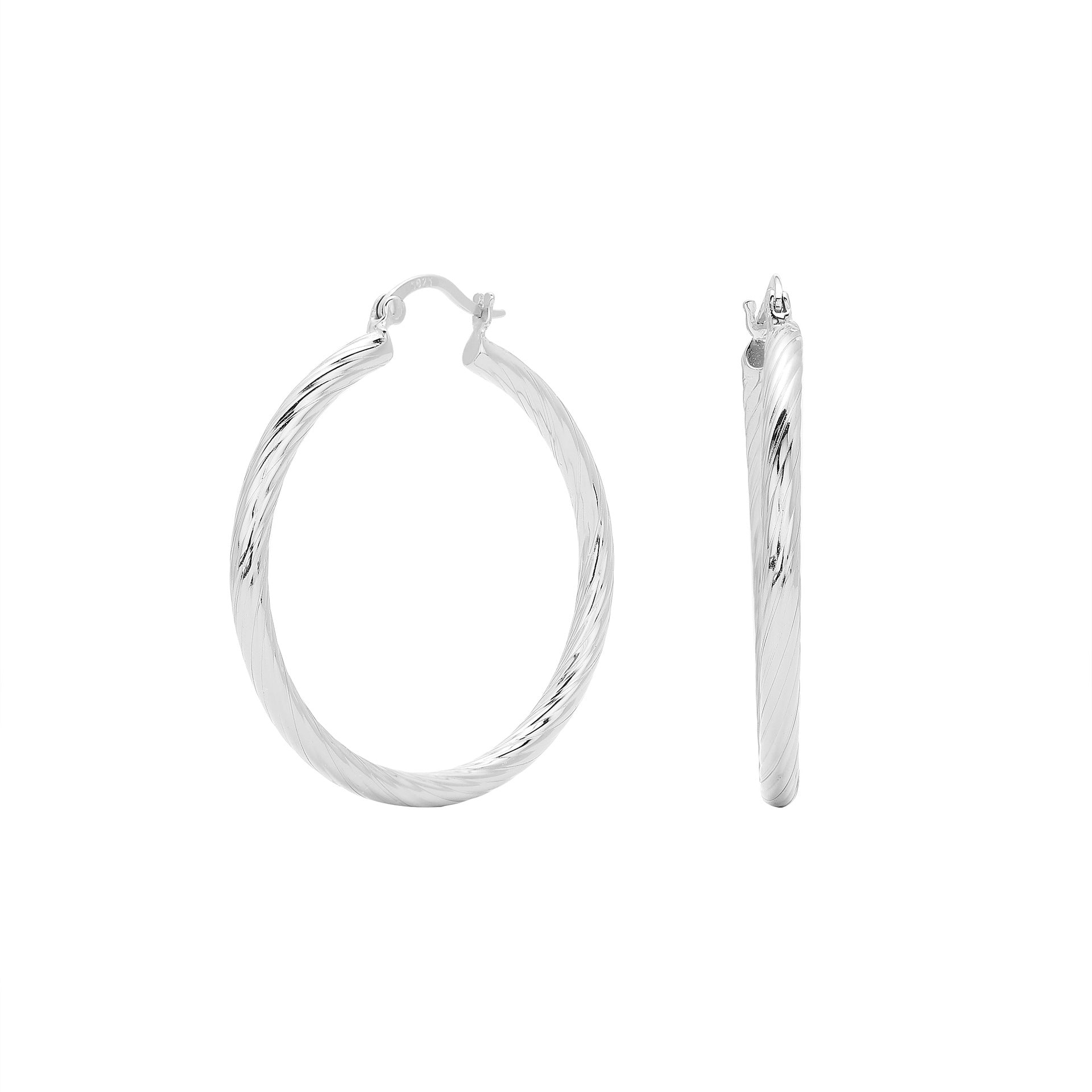 925 Sterling Silver Twisted Hollow Tube Hoop Earrings 60400033