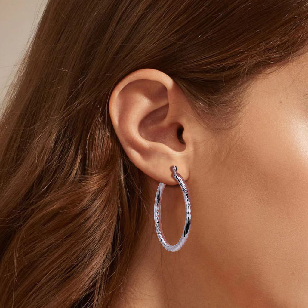 925 Sterling Silver Twisted Hollow Tube Hoop Earrings 60400033