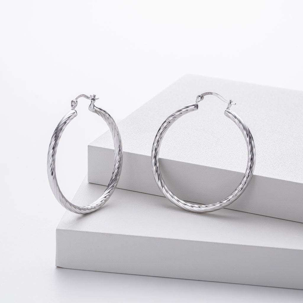 925 Sterling Silver Twisted Hollow Tube Hoop Earrings 60400033