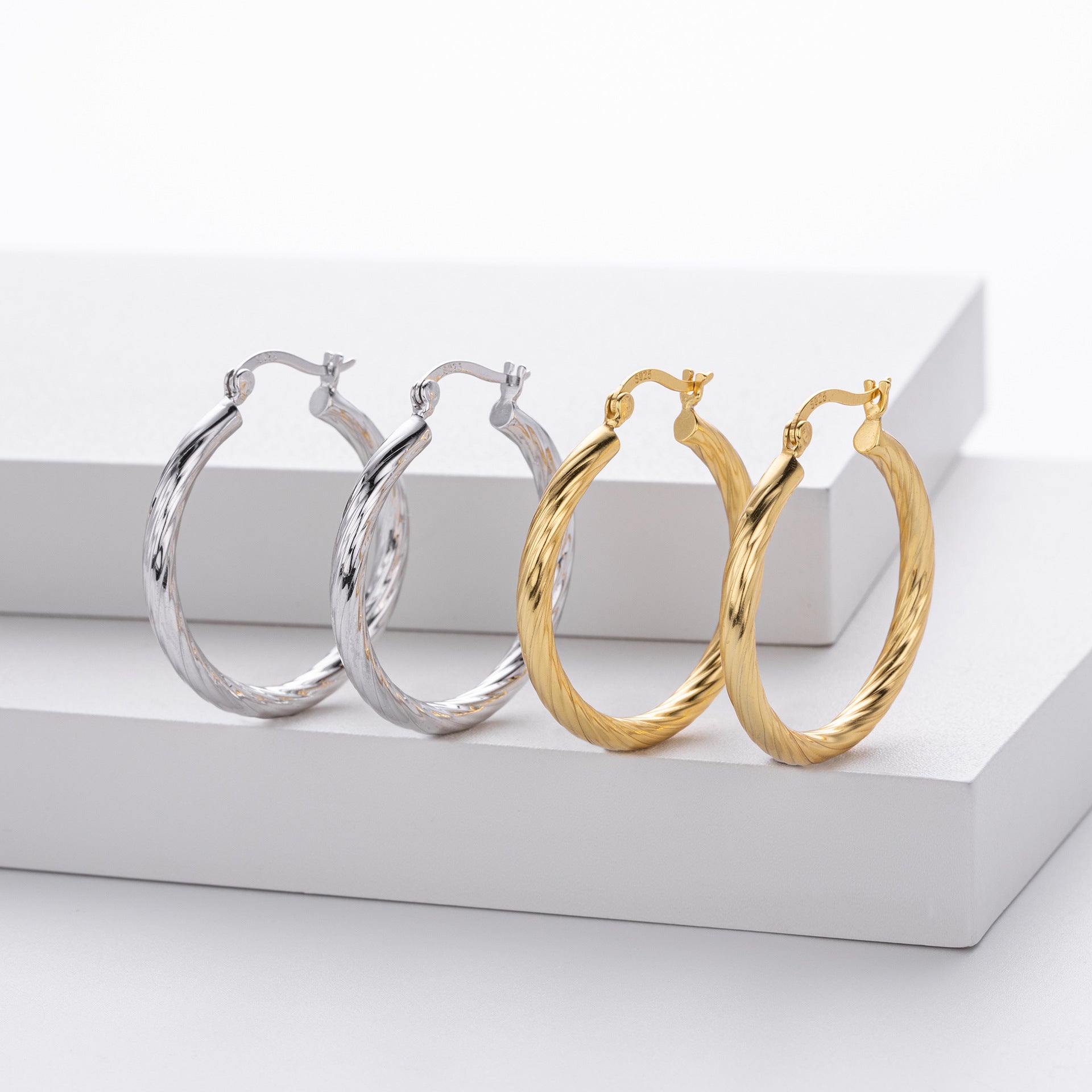 925 Sterling Silver Twisted Hollow Tube Hoop Earrings 60400033
