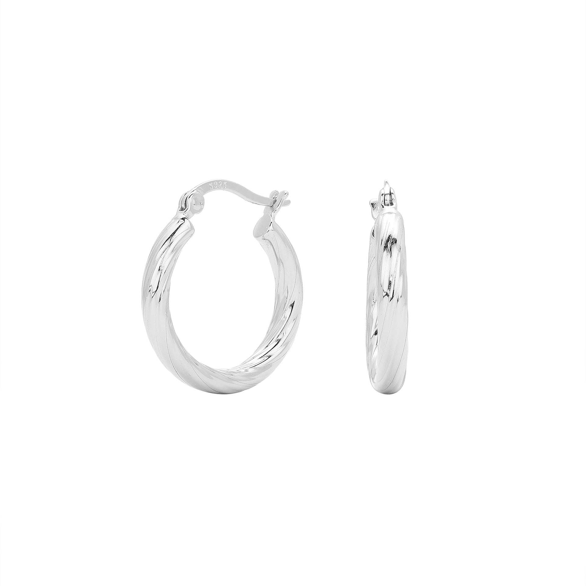 925 Sterling Silver Twisted Hollow Tube Hoop Earrings 60400033