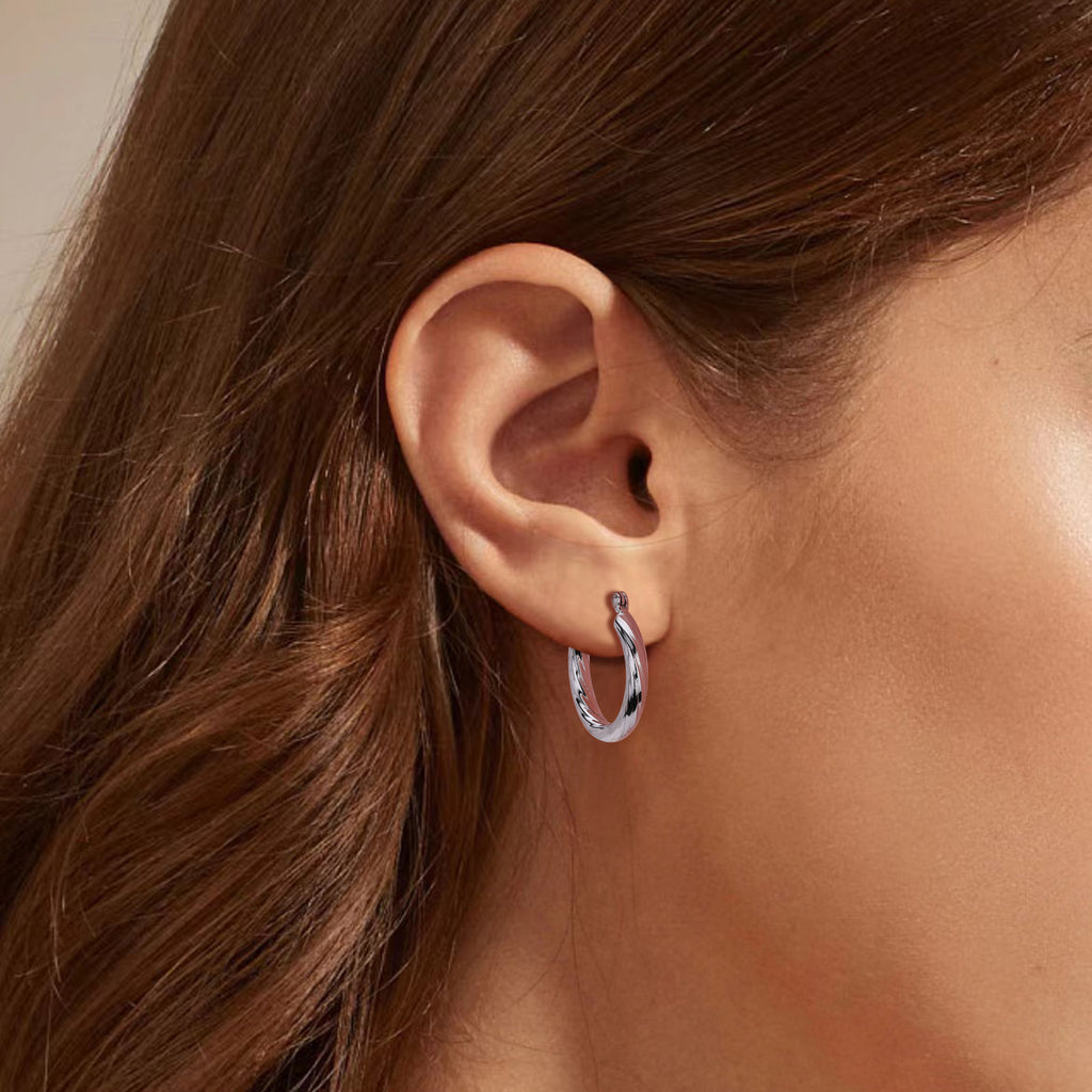 925 Sterling Silver Twisted Hollow Tube Hoop Earrings 60400033