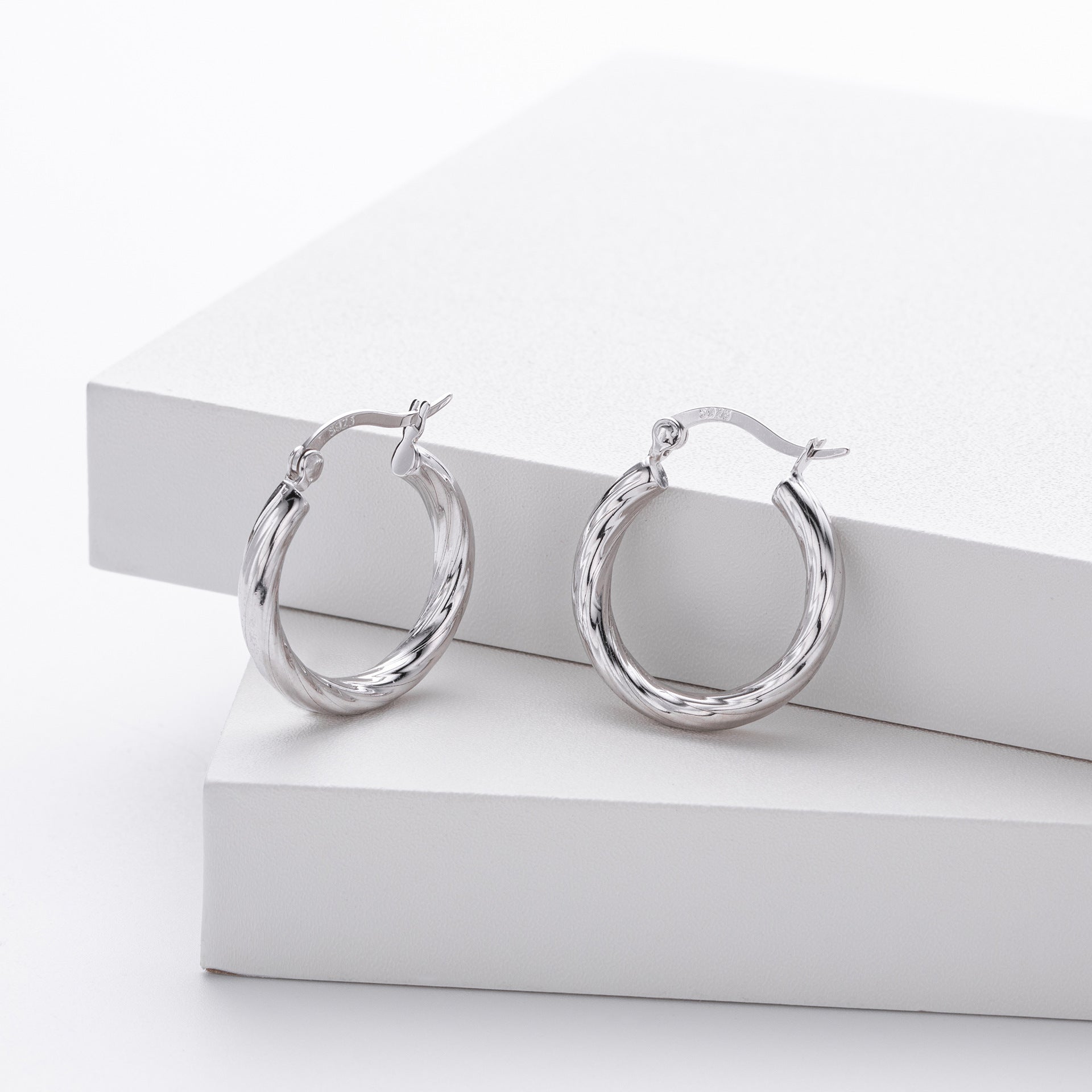 925 Sterling Silver Twisted Hollow Tube Hoop Earrings 60400033