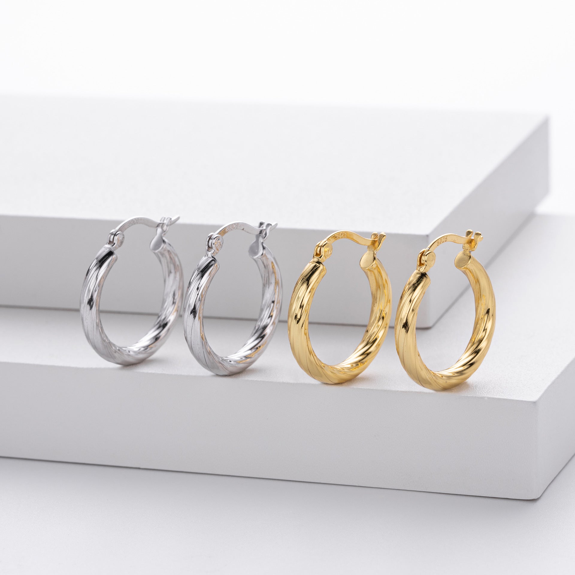 925 Sterling Silver Twisted Hollow Tube Hoop Earrings 60400033