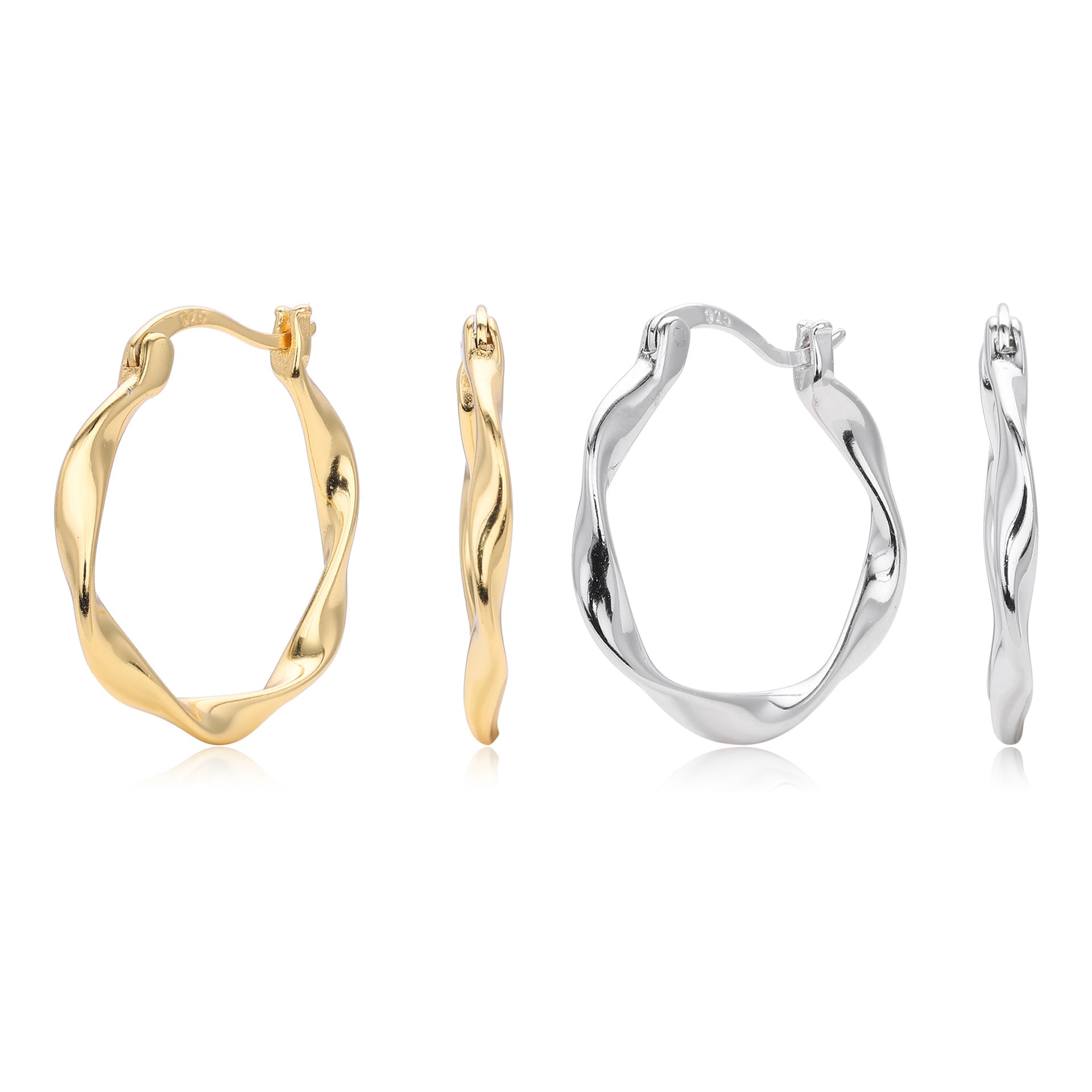 925 Sterling Silver Mobius Twist Geometric Hoop Earrings 60400036