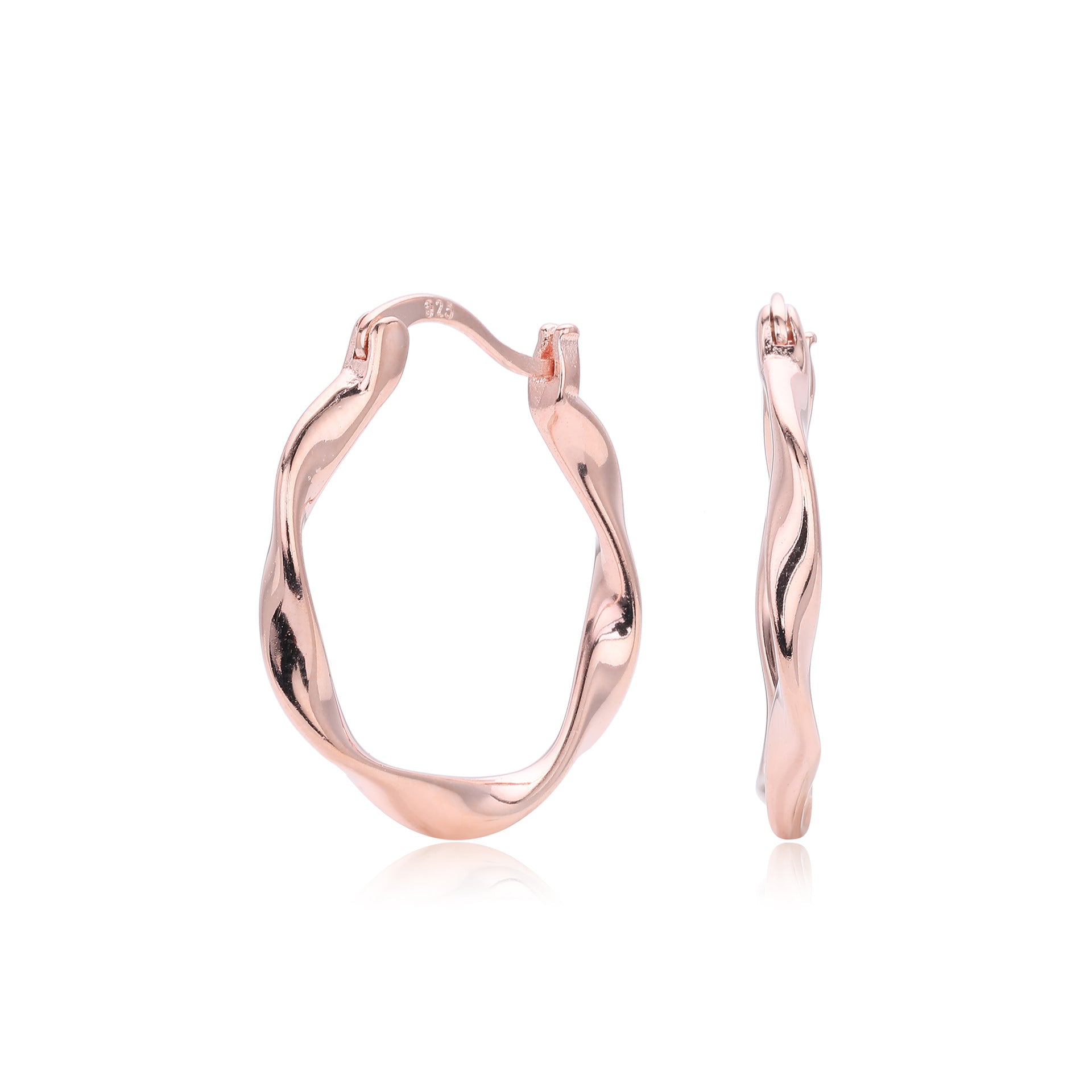 925 Sterling Silver Mobius Twist Geometric Hoop Earrings 60400036