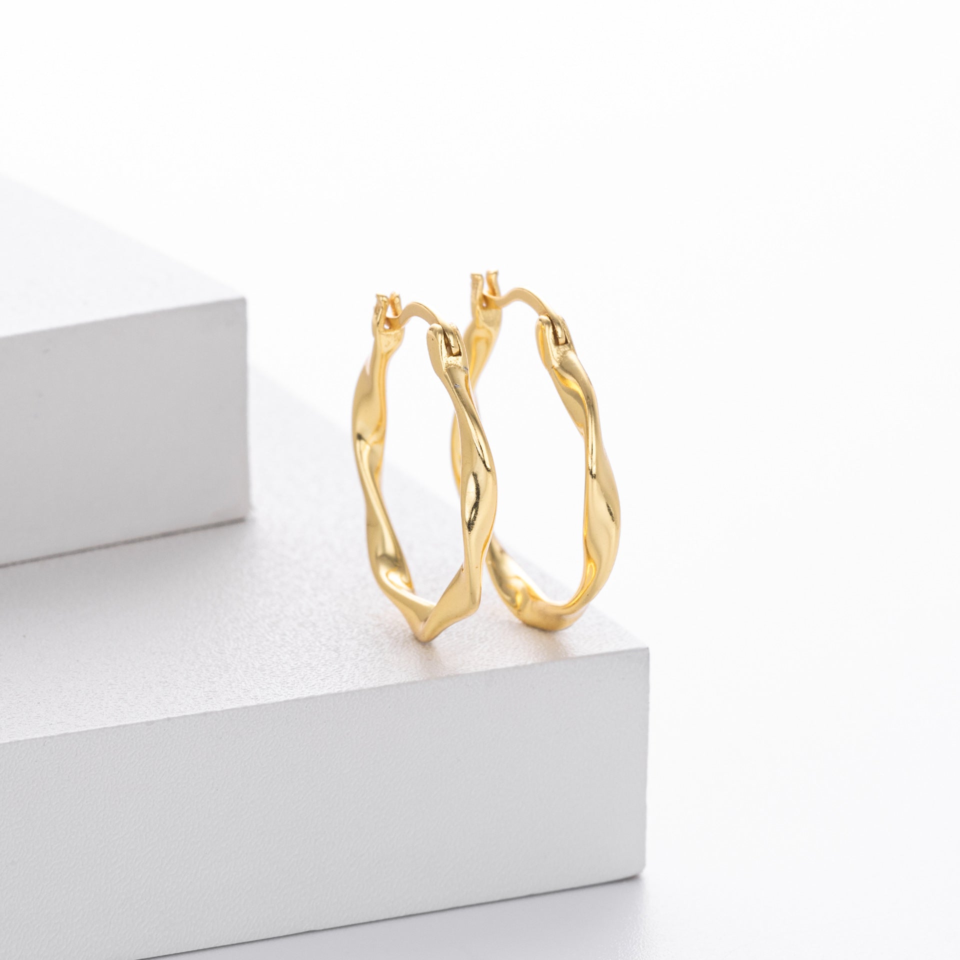 925 Sterling Silver Mobius Twist Geometric Hoop Earrings 60400036