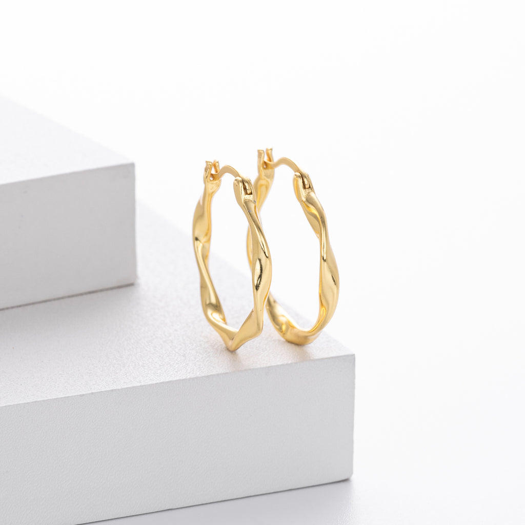 925 Sterling Silver Mobius Twist Geometric Hoop Earrings 60400036