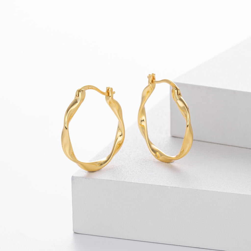 925 Sterling Silver Mobius Twist Geometric Hoop Earrings 60400036