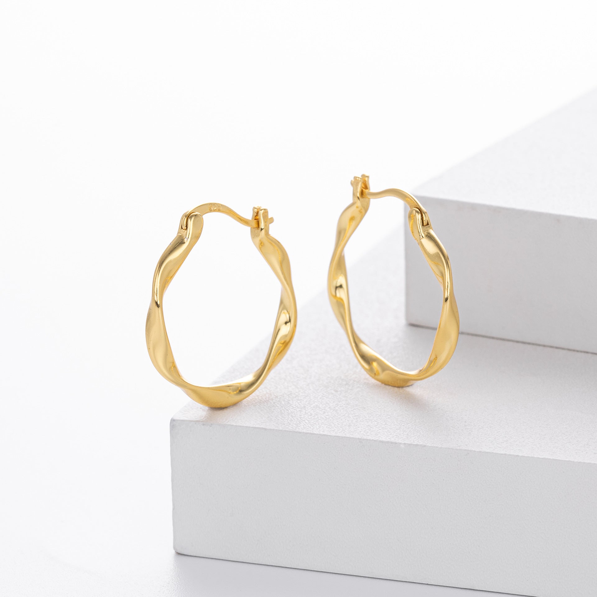 925 Sterling Silver Mobius Twist Geometric Hoop Earrings 60400036