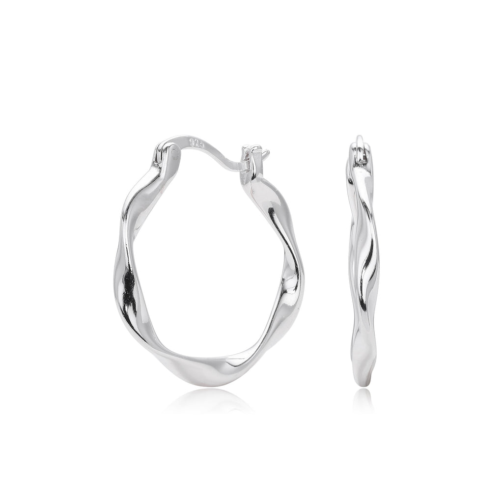 925 Sterling Silver Mobius Twist Geometric Hoop Earrings 60400036