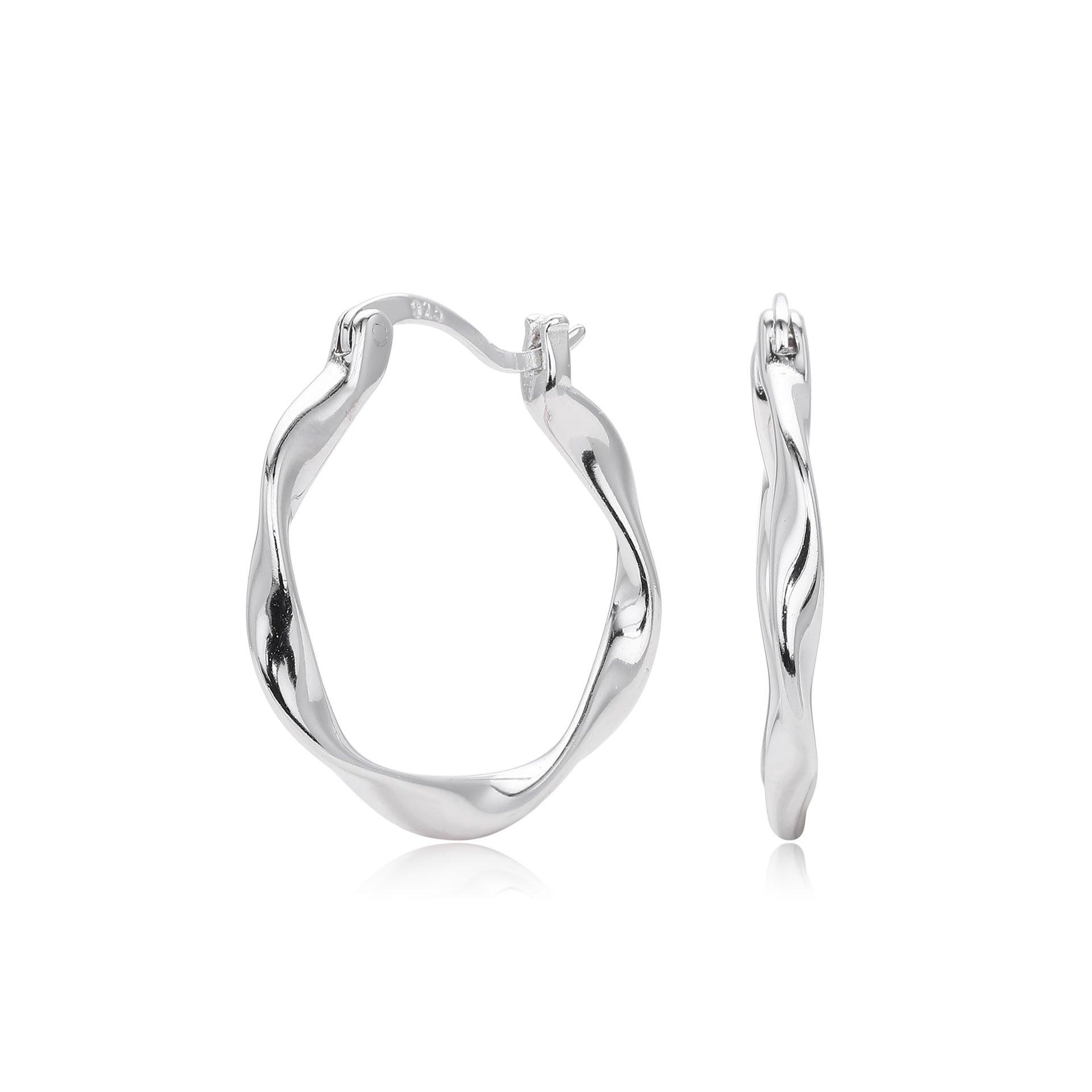 925 Sterling Silver Mobius Twist Geometric Hoop Earrings 60400036
