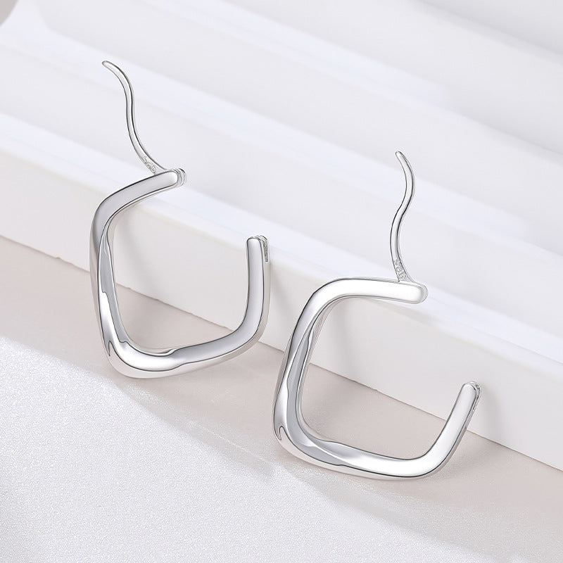 925 Sterling Silver Twisted Geometric Hoop Earrings 60400037