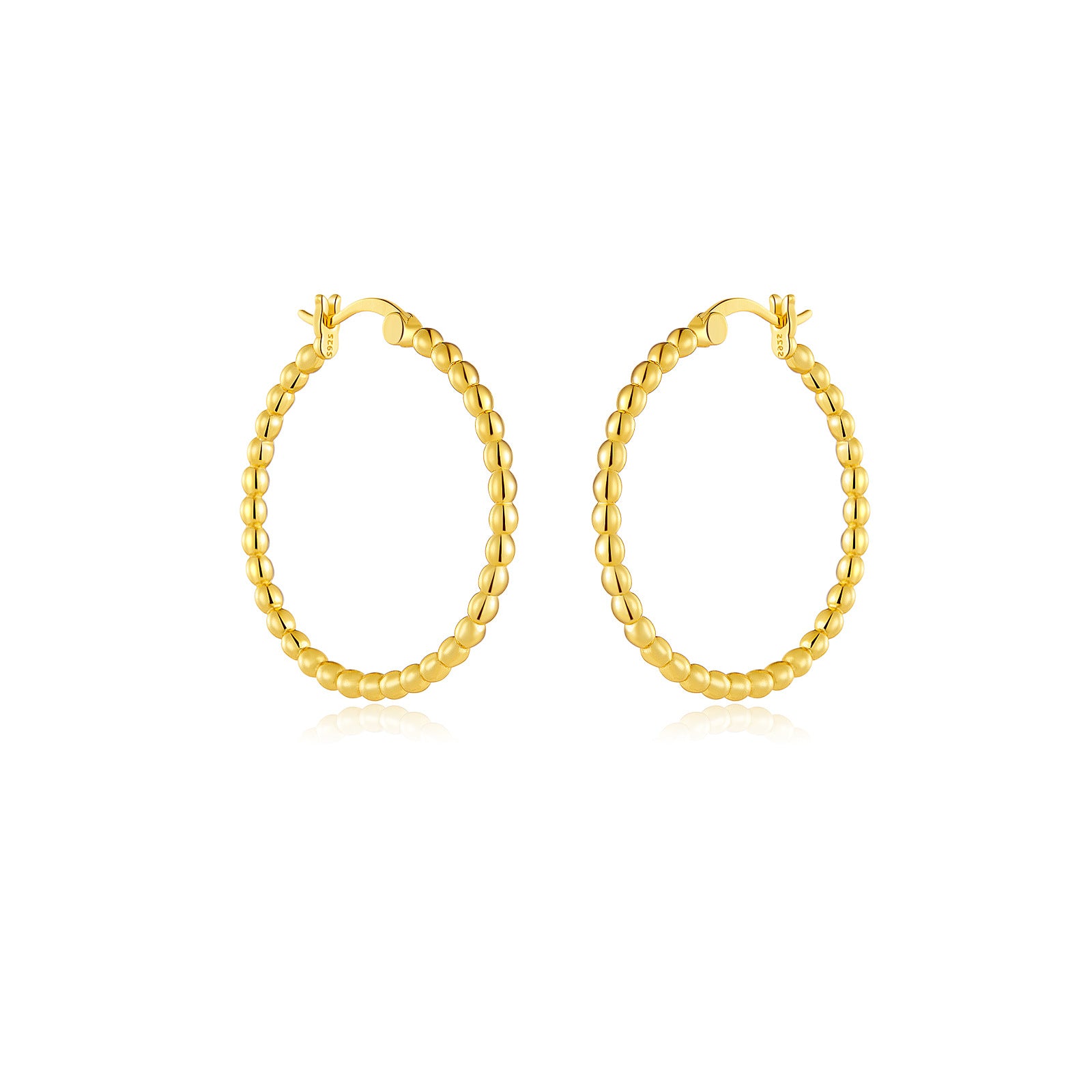 925 Sterling Silver 32mm Beaded Hoop Earrings 60400038
