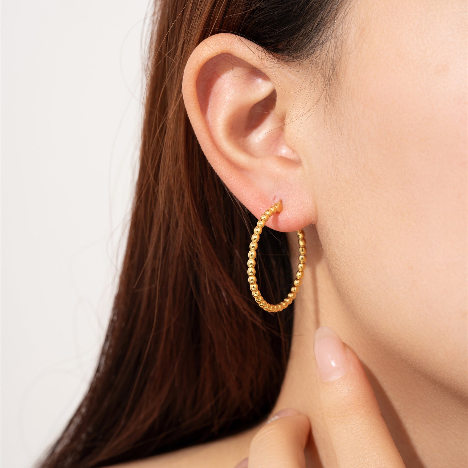 925 Sterling Silver 32mm Beaded Hoop Earrings 60400038