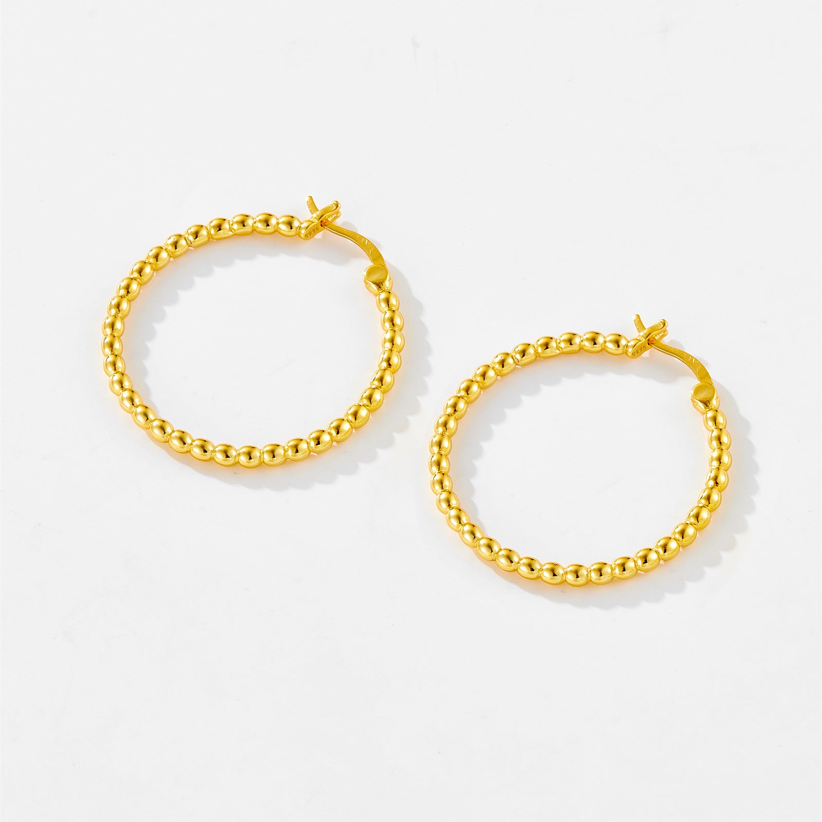 925 Sterling Silver 32mm Beaded Hoop Earrings 60400038