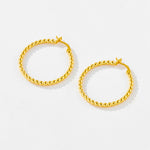 925 Sterling Silver 32mm Beaded Hoop Earrings 60400038