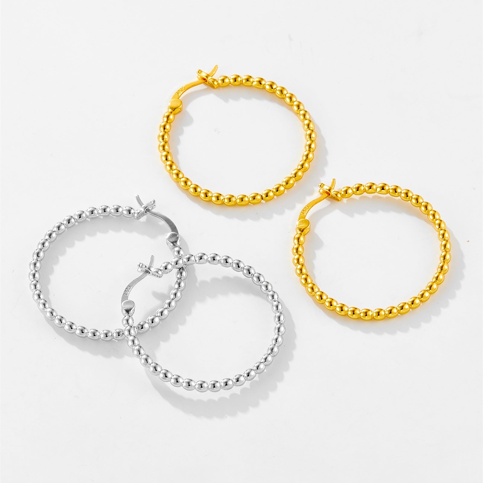 925 Sterling Silver 32mm Beaded Hoop Earrings 60400038