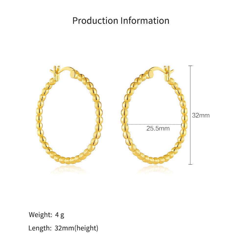 925 Sterling Silver 32mm Beaded Hoop Earrings 60400038
