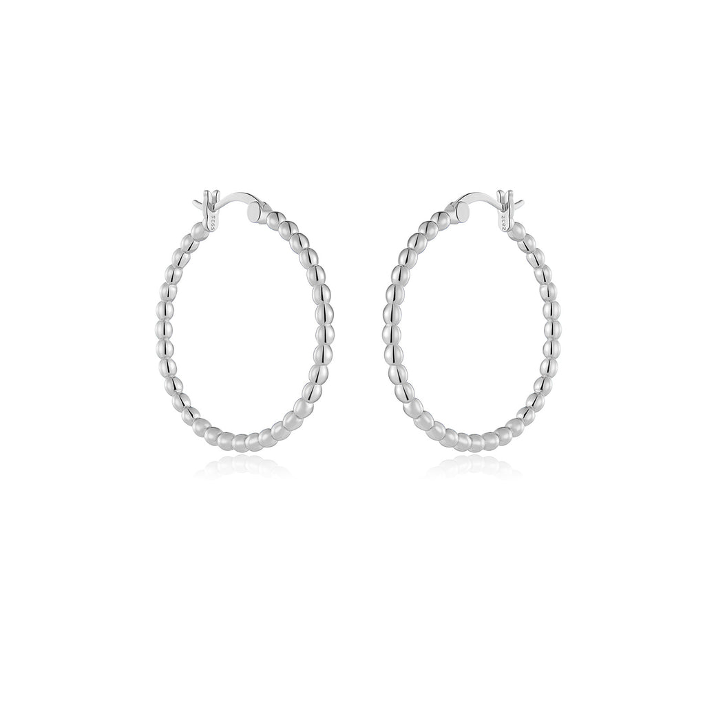 925 Sterling Silver 32mm Beaded Hoop Earrings 60400038