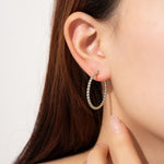 925 Sterling Silver 32mm Beaded Hoop Earrings 60400038