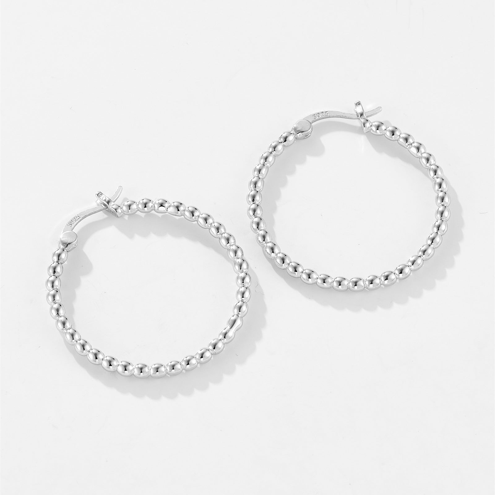 925 Sterling Silver 32mm Beaded Hoop Earrings 60400038