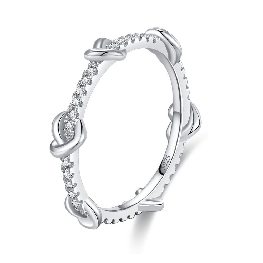 925 Sterling Silver Knotted Pavé Zircon Infinity Stacking Ring 70100545