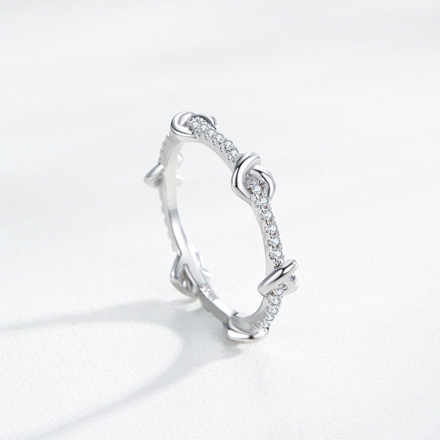 925 Sterling Silver Knotted Pavé Zircon Infinity Stacking Ring 70100545