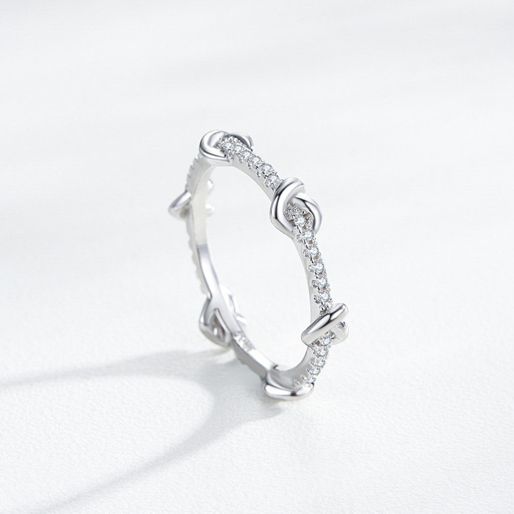 925 Sterling Silver Knotted Pavé Zircon Infinity Stacking Ring 70100545