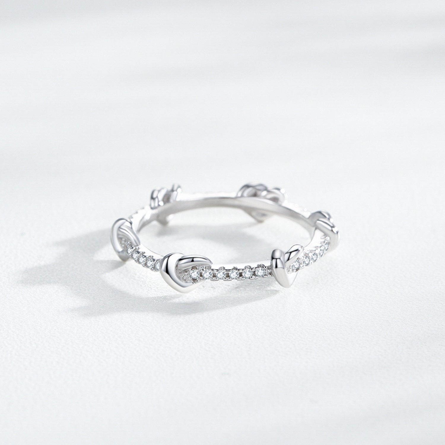 925 Sterling Silver Knotted Pavé Zircon Infinity Stacking Ring 70100545