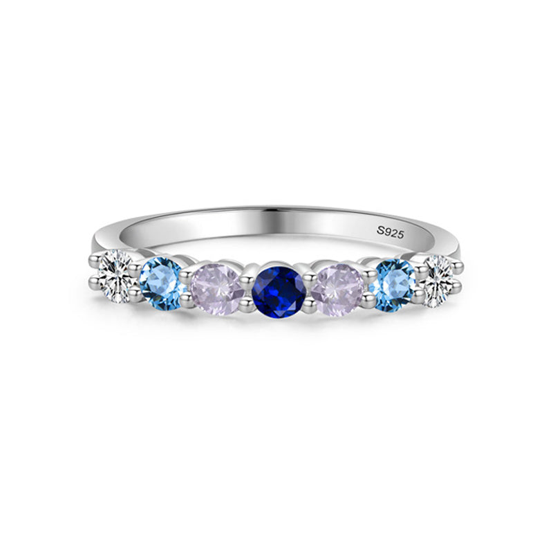925 Sterling Silver Multi-Color Zircon Half-Eternity Band Ring 70100546