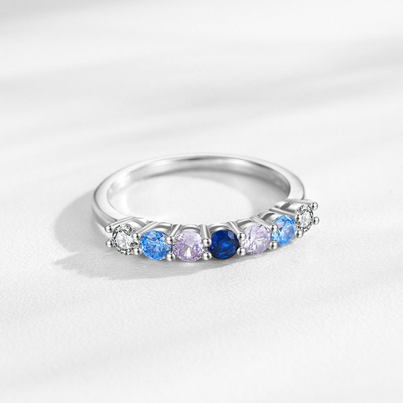 925 Sterling Silver Multi-Color Zircon Half-Eternity Band Ring 70100546