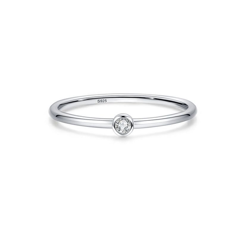 925 Sterling Silver Minimalist Bezel-Set Zircon Stacking Ring 70100550