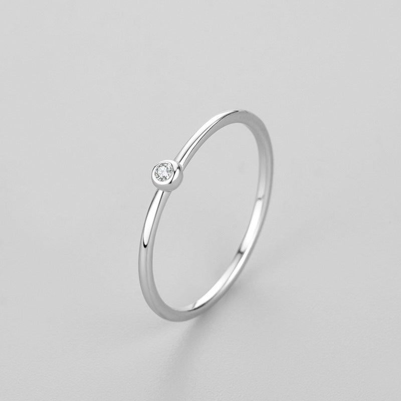 925 Sterling Silver Minimalist Bezel-Set Zircon Stacking Ring 70100550