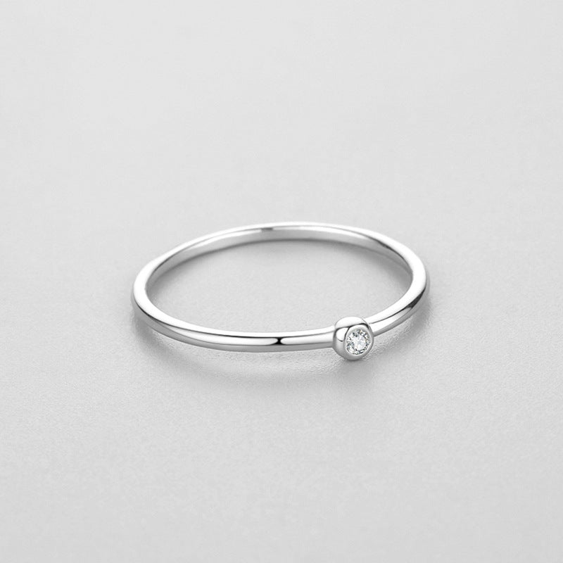 925 Sterling Silver Minimalist Bezel-Set Zircon Stacking Ring 70100550