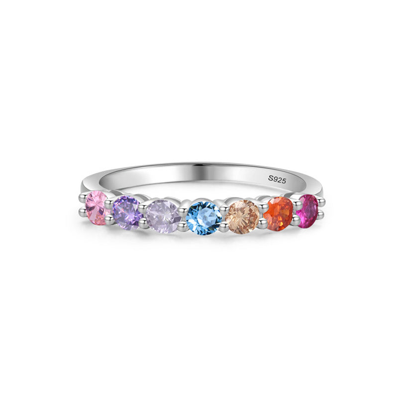 925 Sterling Silver Rainbow Zircon Half-Eternity Ring 70100575
