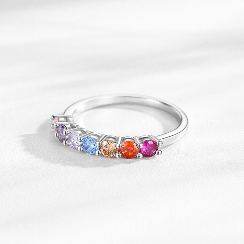 925 Sterling Silver Rainbow Zircon Half-Eternity Ring 70100575