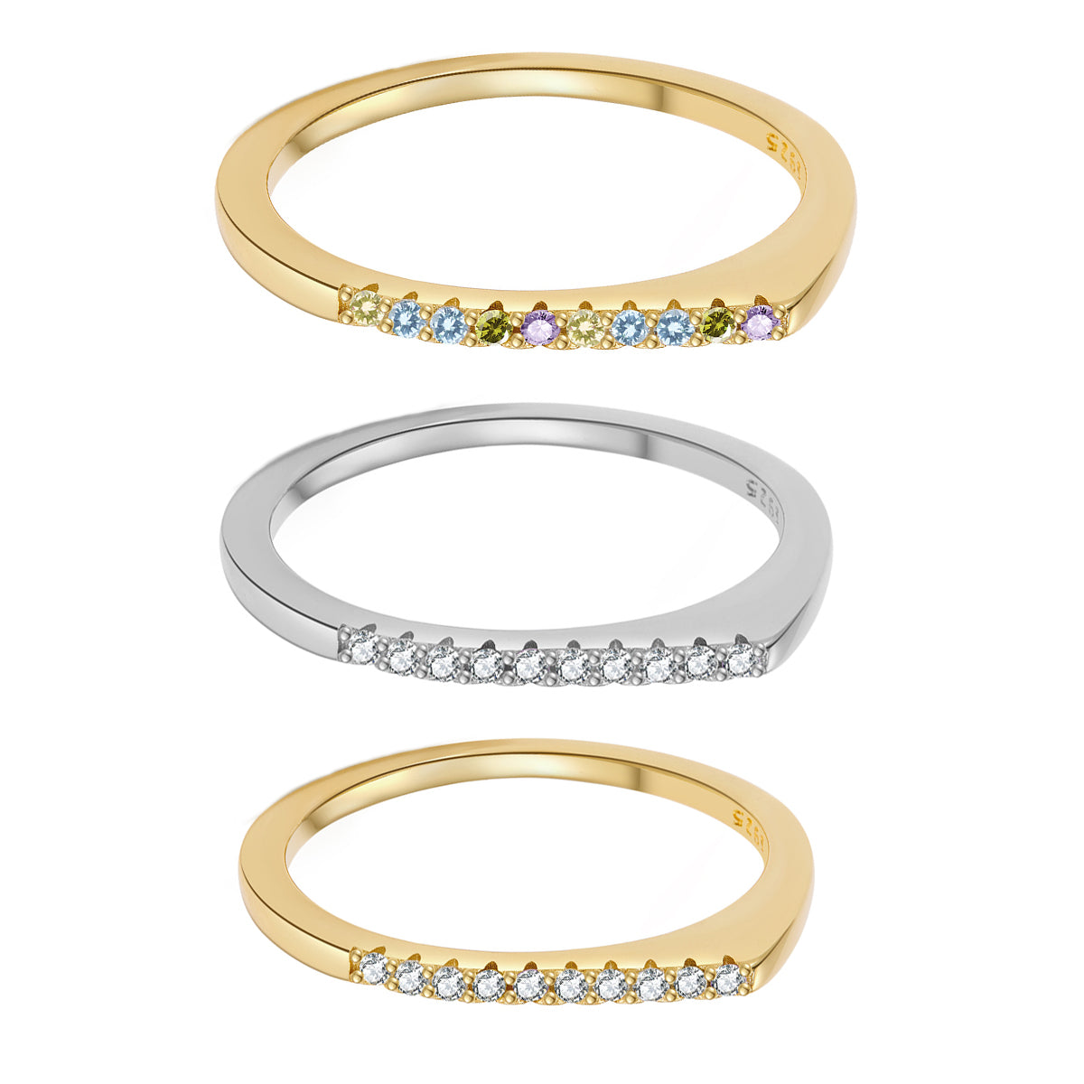 925 Sterling Silver Minimalist CZ Pave Band Ring 70100586