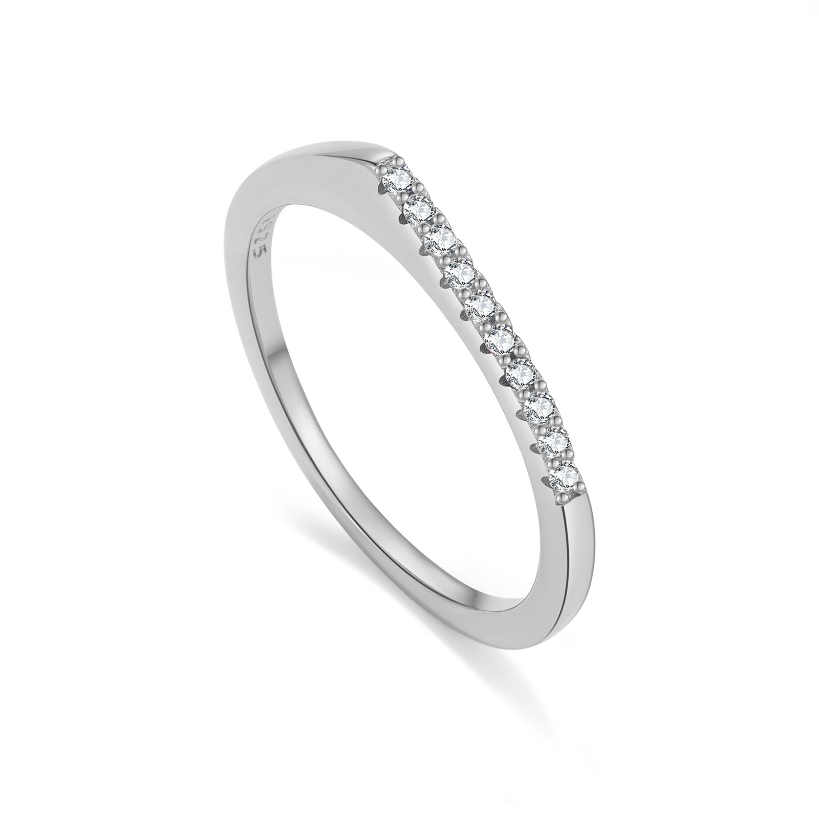 925 Sterling Silver Minimalist CZ Pave Band Ring 70100586