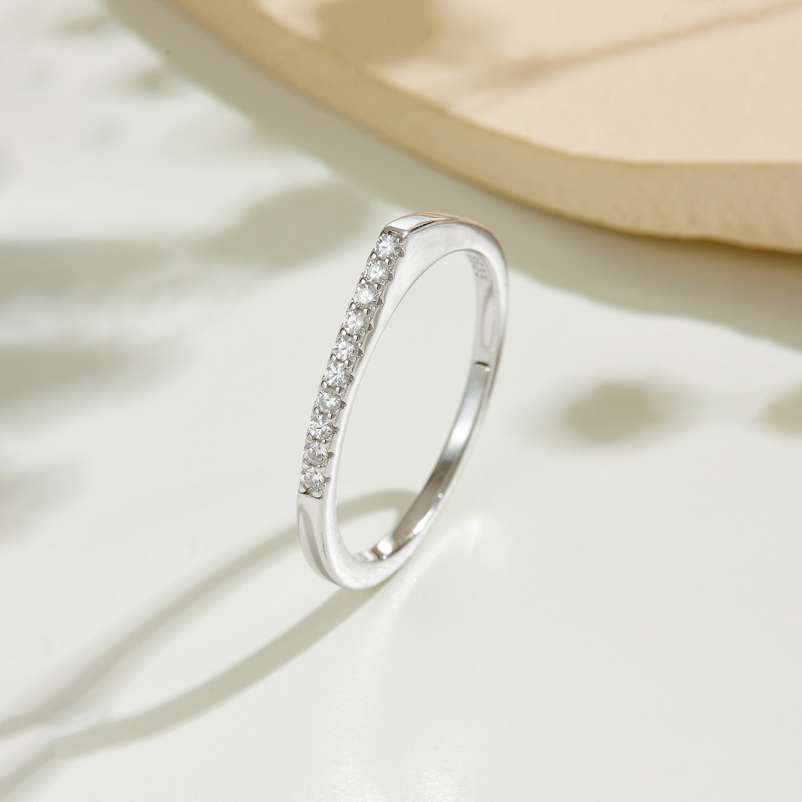 925 Sterling Silver Minimalist CZ Pave Band Ring 70100586