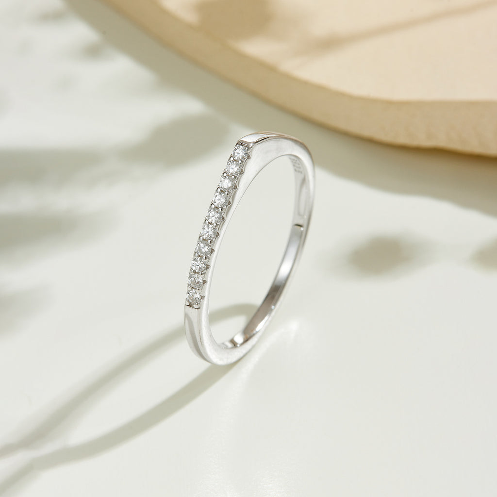 925 Sterling Silver Minimalist CZ Pave Band Ring 70100586